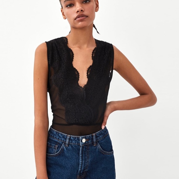 🌸SOLD🌸 Zara Black Lace Bodysuit Size S - Picture 5 of 5